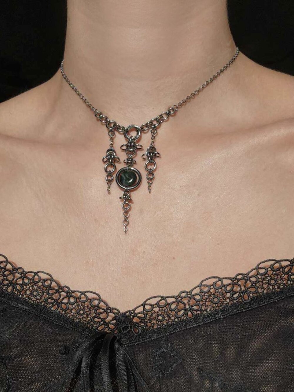 Vintage fairy style silver chandelier necklace